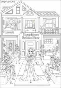 Barbie and her Dreamhouse fashion show coloring page