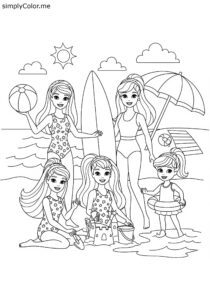 Barbie and her Sisters beach day coloring page
