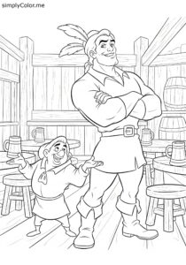 Beauty and the Beast Gaston and LeFou at the tavern coloring page