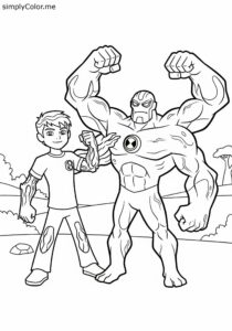 Ben 10 Ben and Four Arms alien transformation coloring page Ben 10 Ben and Four Arms alien transformation coloring page