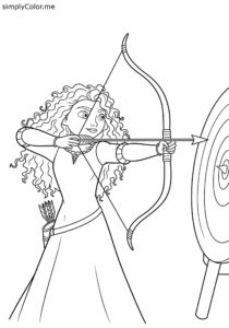 Brave Merida practicing her archery coloring page