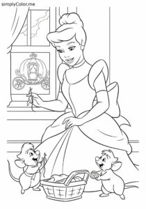 Cinderella and Jaq and Gus preparing for the ball coloring page Cinderella and Jaq and Gus preparing for the ball coloring page