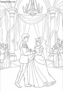 Cinderella and Prince Charming royal ball coloring page