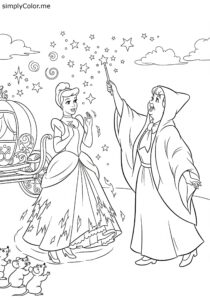 Cinderella and her Fairy Godmother magic moment coloring page Cinderella and her Fairy Godmother magic moment coloring page