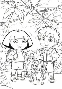 Dora the Explorer and Diego rescuing animals coloring page Dora the Explorer and Diego rescuing animals coloring page
