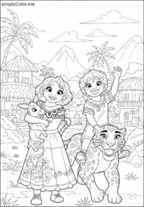 Encanto Luisa and Antonio playing in the village coloring page Encanto Luisa and Antonio playing in the village coloring page