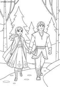Frozen II Anna and Kristoff on their journey coloring page