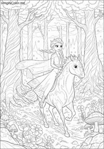 Frozen II Elsa and Nokk enchanted forest coloring page