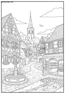 German village coloring page