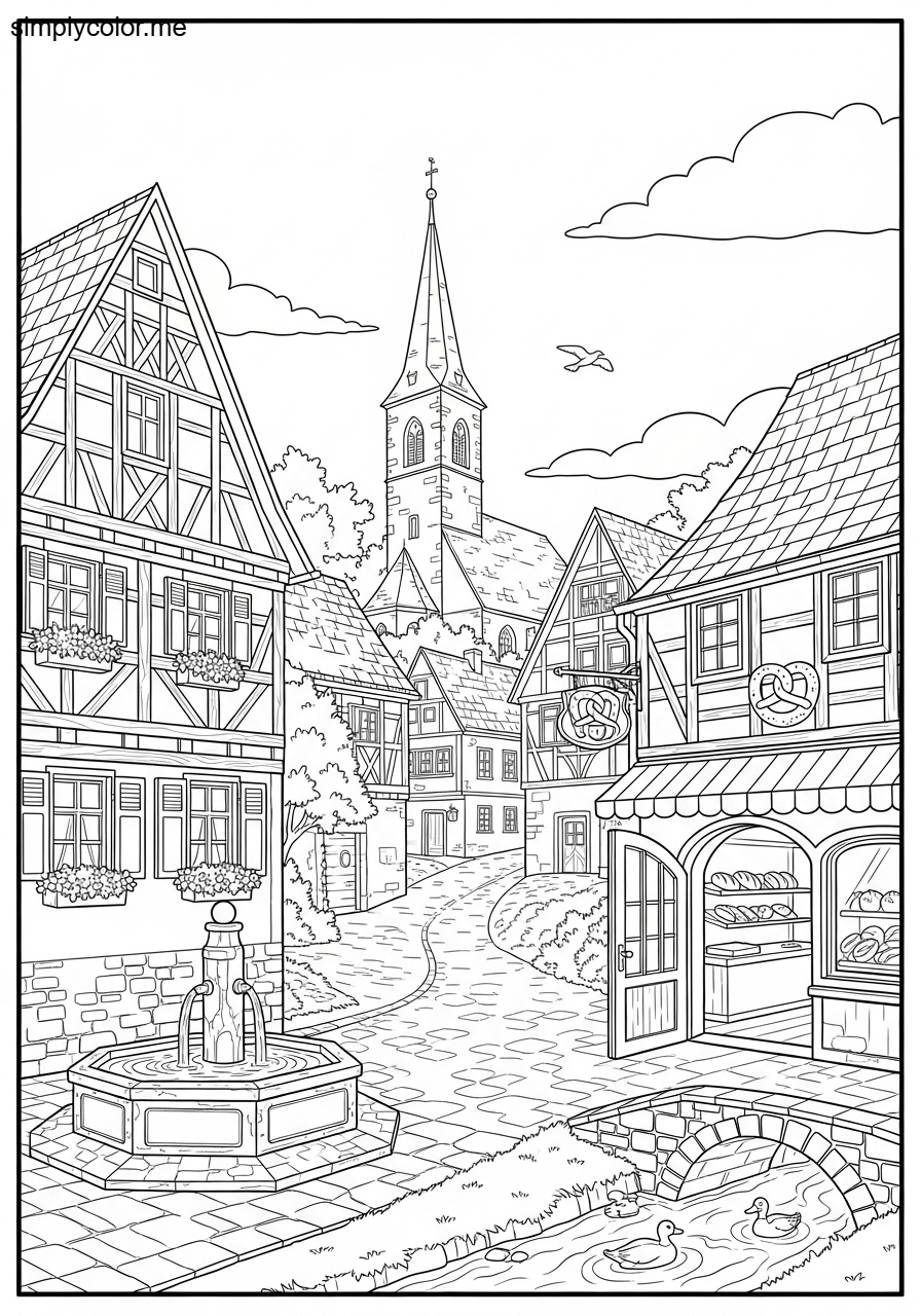 German village coloring page