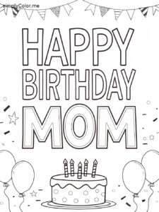 Happy birthday mom coloring sheet