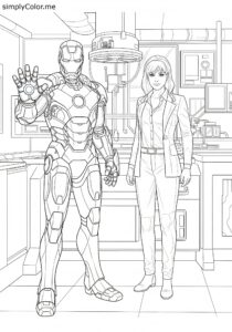 Iron Man and Pepper Potts in the lab coloring page Iron Man and Pepper Potts in the lab coloring page
