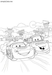Lightning McQueen and Mater Radiator Springs race coloring page