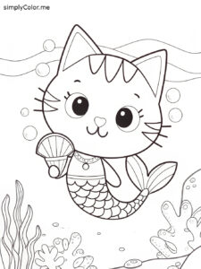 Mermaid kitty coloring sheet