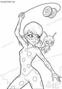 Miraculous Ladybug and Tikki preparing for action coloring page Miraculous Ladybug and Tikki preparing for action coloring page