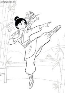 Mulan and Mushu heroic training coloring page Mulan and Mushu heroic training coloring page