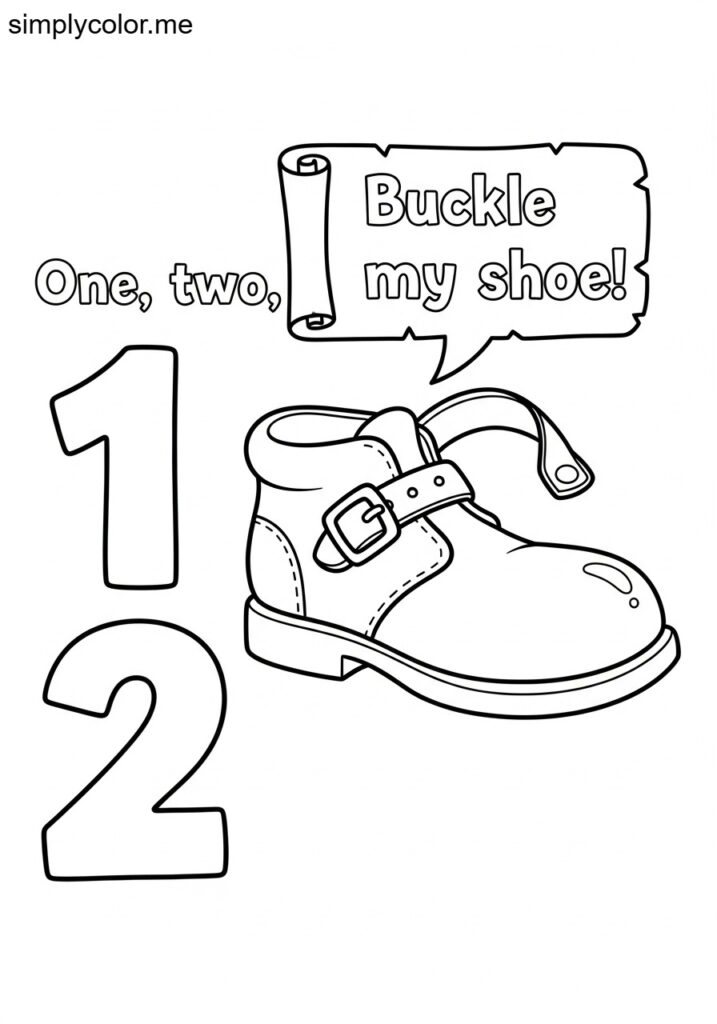 One two buckle my shoe coloring page