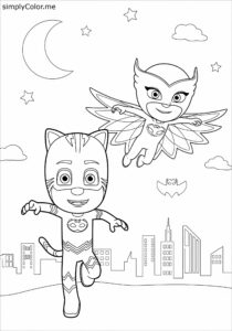 PJ Masks Catboy and Owlette nighttime heroes coloring page PJ Masks Catboy and Owlette nighttime heroes coloring page