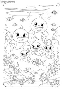 Pinkfong Baby Shark and Family underwater swim coloring page Pinkfong Baby Shark and Family underwater swim coloring page