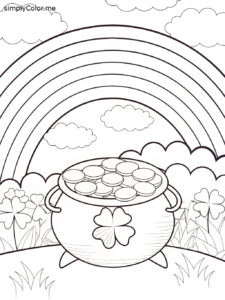 Pot of gold with rainbow coloring page