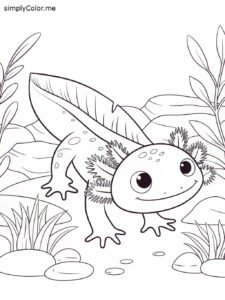 Realistic axolotl coloring page