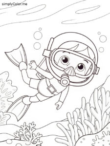 Scuba diver coloring sheet