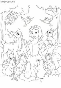 Snow White and the Forest Animals singing coloring page Snow White and the Forest Animals singing coloring page