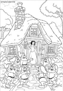 Snow White and the Seven Dwarfs happy home coloring page Snow White and the Seven Dwarfs happy home coloring page