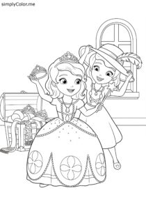 Sofia the First and Princess Amber playing dress-up coloring page Sofia the First and Princess Amber playing dress-up coloring page
