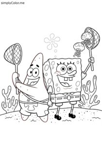 SpongeBob SquarePants and Patrick jellyfishing fun coloring page