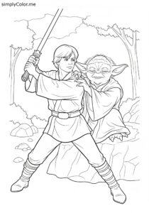 Star Wars Luke Skywalker and Yoda Jedi training coloring page Star Wars Luke Skywalker and Yoda Jedi training coloring page