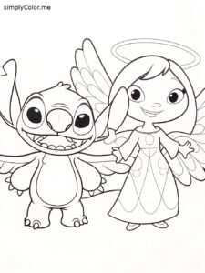 Stitch and angel coloring sheet Stitch and angel coloring sheet