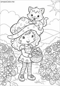 Strawberry Shortcake and Custard berry picking coloring page Strawberry Shortcake and Custard berry picking coloring page