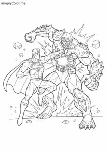 Superman and Doomsday epic battle coloring page