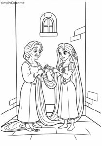 Tangled Mother Gothel and Rapunzel in the tower coloring page