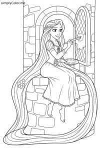 Tangled Rapunzel painting her tower coloring page