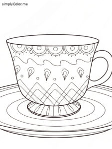 Tea cup coloring sheet