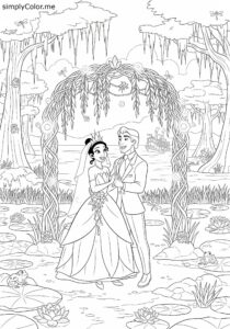 Tiana and Naveen bayou wedding coloring page