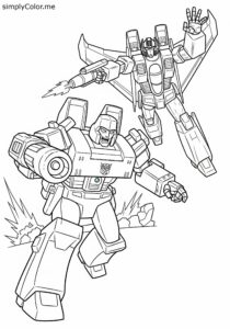 Transformers Megatron and Starscream Decepticon attack coloring page Transformers Megatron and Starscream Decepticon attack coloring page