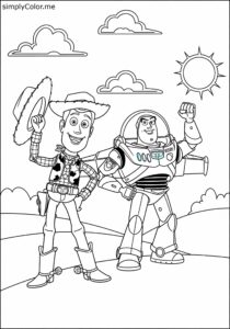 Woody and Buzz Lightyear Toy Story adventure coloring page