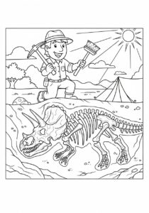 A archaeologist discovers an ancient fossil printable coloring page for kids