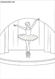 A ballet dancer performs on stage printable coloring page for kids