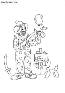 A clown makes balloon animals for kids printable coloring page for kids