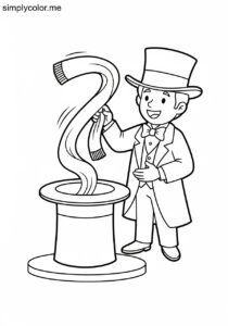 A magician performs a magic trick printable coloring page for kids