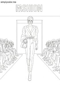 A model walks on a fashion runway printable coloring page for kids