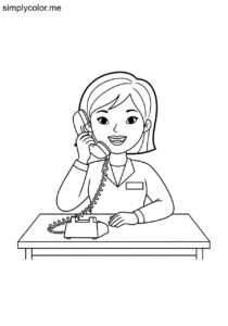 A receptionist answers phone calls printable coloring page for kids