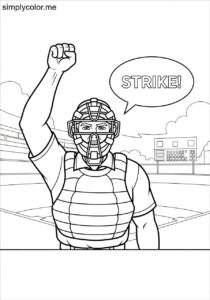 An umpire calls a strike at a baseball game printable coloring page for kids A umpire calls a strike at a baseball game printable coloring page for kids