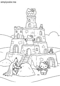 Batman and Hello Kitty building a giant snow fort with secret tunnels and funny decorations coloring page Batman and Hello Kitty building a giant snow fort with secret tunnels and funny decorations coloring page