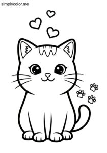 Cute cat with hearts coloring page