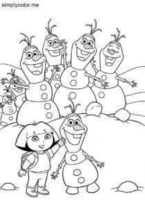 Dora the Explorer and Olaf making giant snowmen that dance and sing coloring page Dora the Explorer and Olaf making giant snowmen that dance and sing coloring page